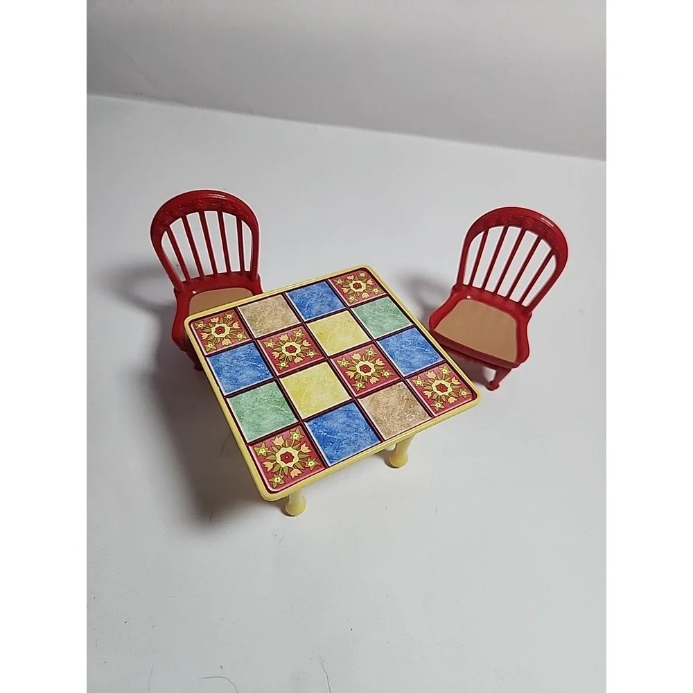 Fisher Price Loving Family Dream Dollhouse Kitchen Table 2 Red‎ Chairs 3pc Set